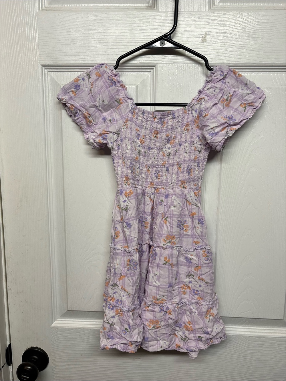 btween Lavender Floral Smocked Dress with Orange Accents